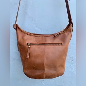 BORN Genuine Leather Bucket Hobo Saddle Bag